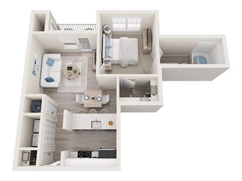 Floor plan for 1 bed, 1 bath, 595 sqft
